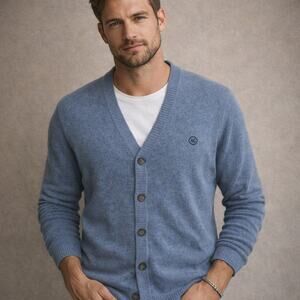 Adriano Goldschmidt AG Mens Cardigan Cashmere Blend Button Blue SZM Classic